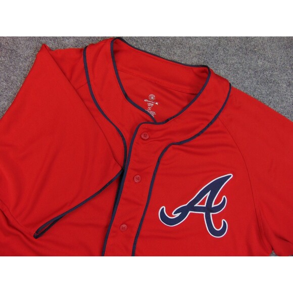 Atlanta‎ Braves Baseball Jersey Mens Large Red Blue Shirt - Picture 1 of 9
